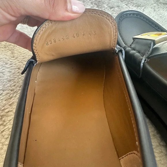 New Fendi Black Slip On Baguette Loafer with Gold Monogram Buckle SIZE 10.5 - Picture 11 of 14